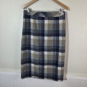 Chadwicks of Boston Plaid Wool Blend Midi Skirt Womens 8P Blue Gray